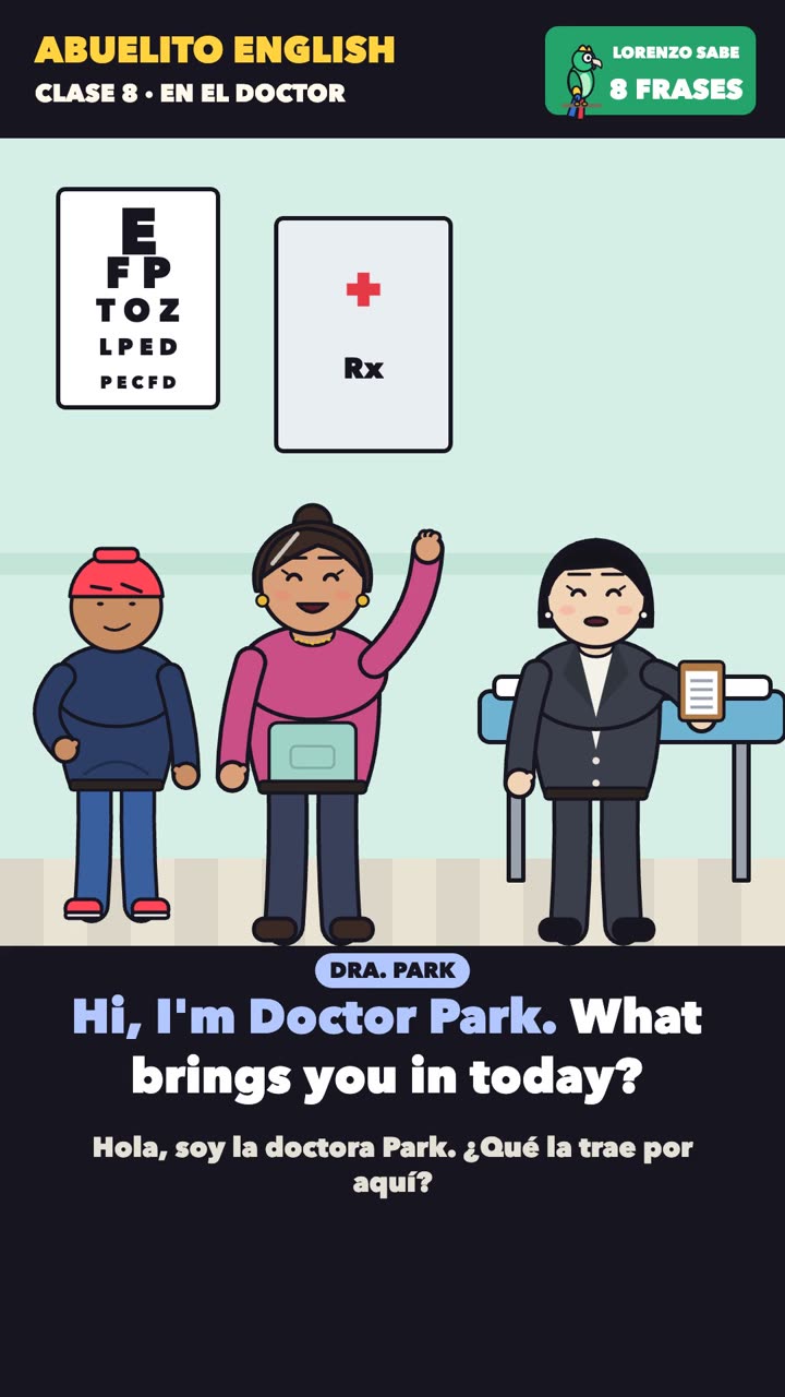 Escena de la clase «En el doctor» del curso Abuelito English