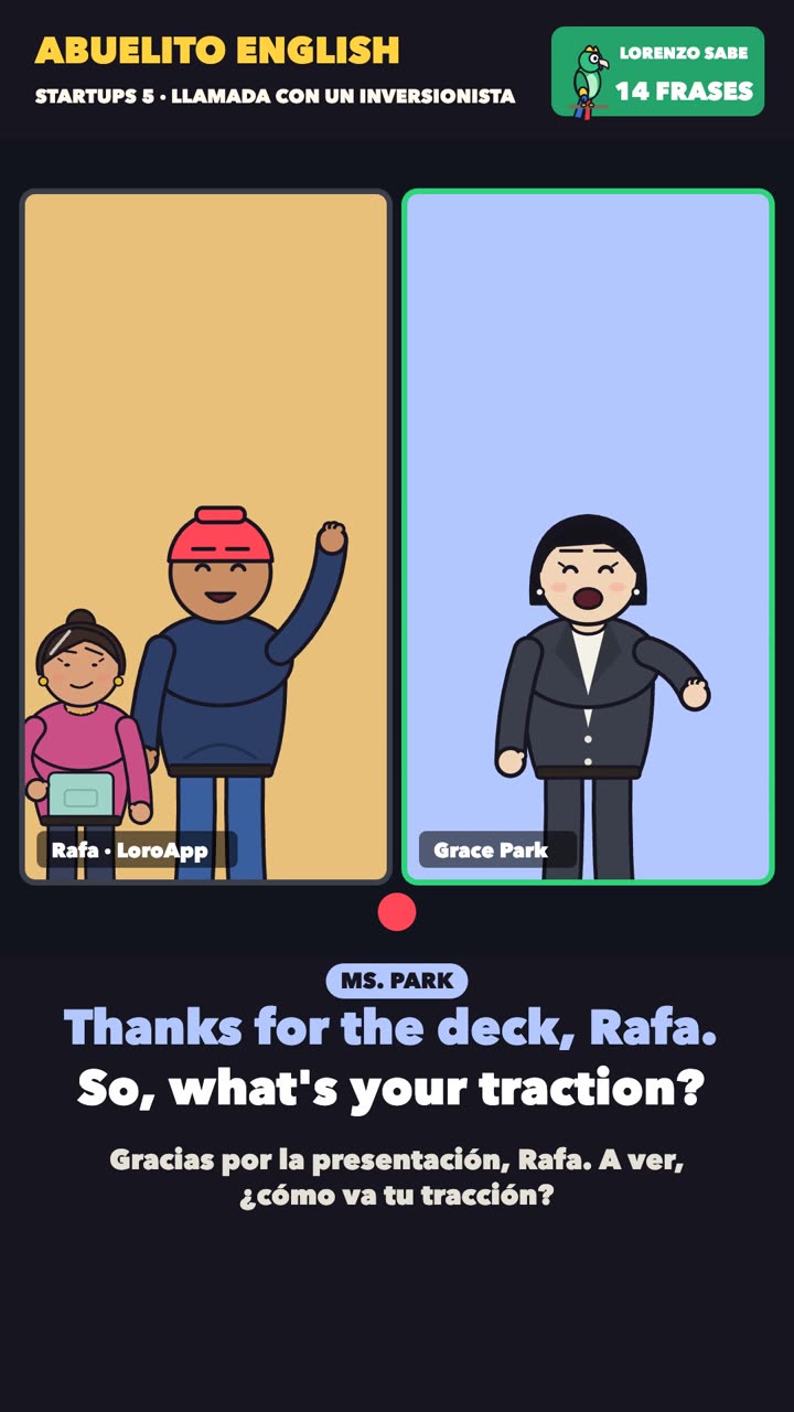 Escena de la clase «Llamada con un inversionista» del curso Abuelito English