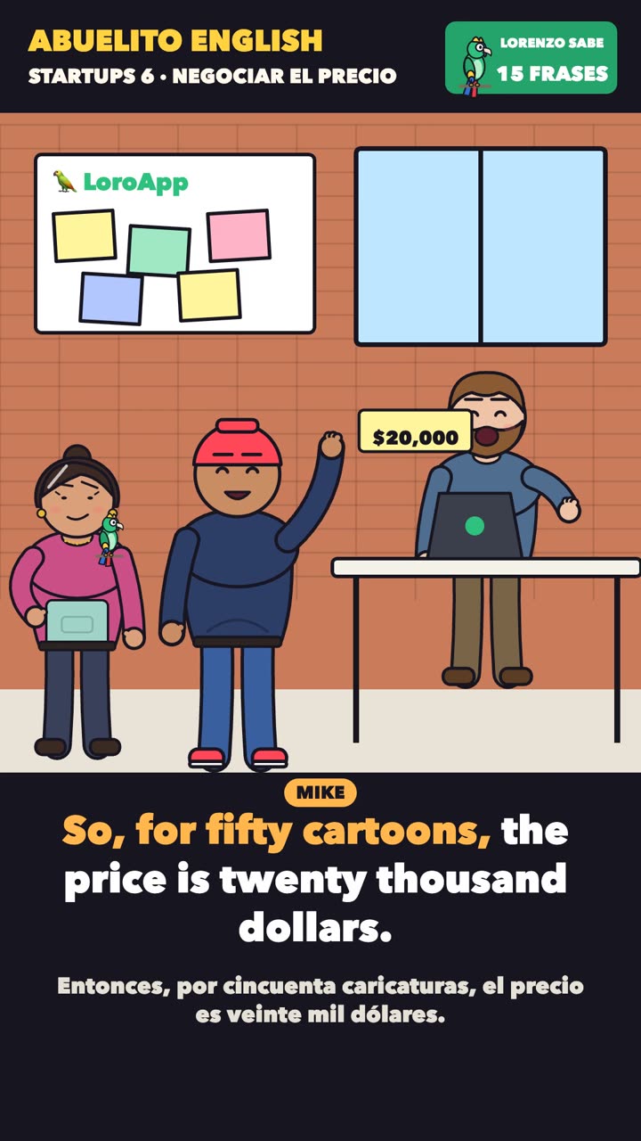 Escena de la clase «Negociar el precio» del curso Abuelito English