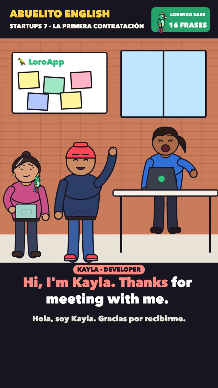 Escena de la clase «La primera contratación» del curso Abuelito English