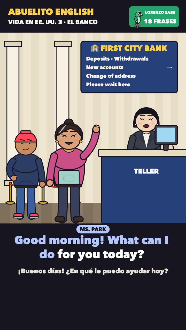 Escena de la clase «El banco» del curso Abuelito English