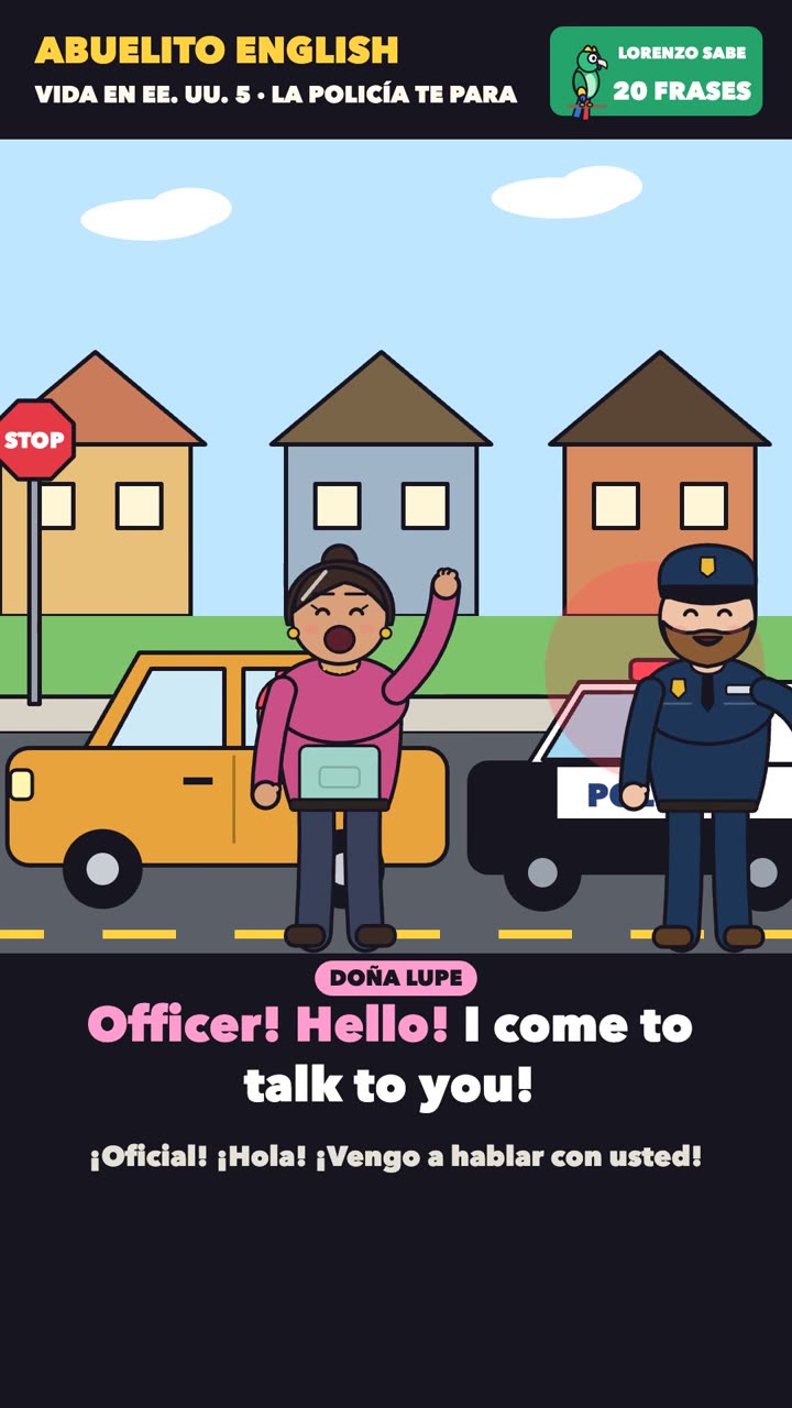 Escena de la clase «La policía te para» del curso Abuelito English