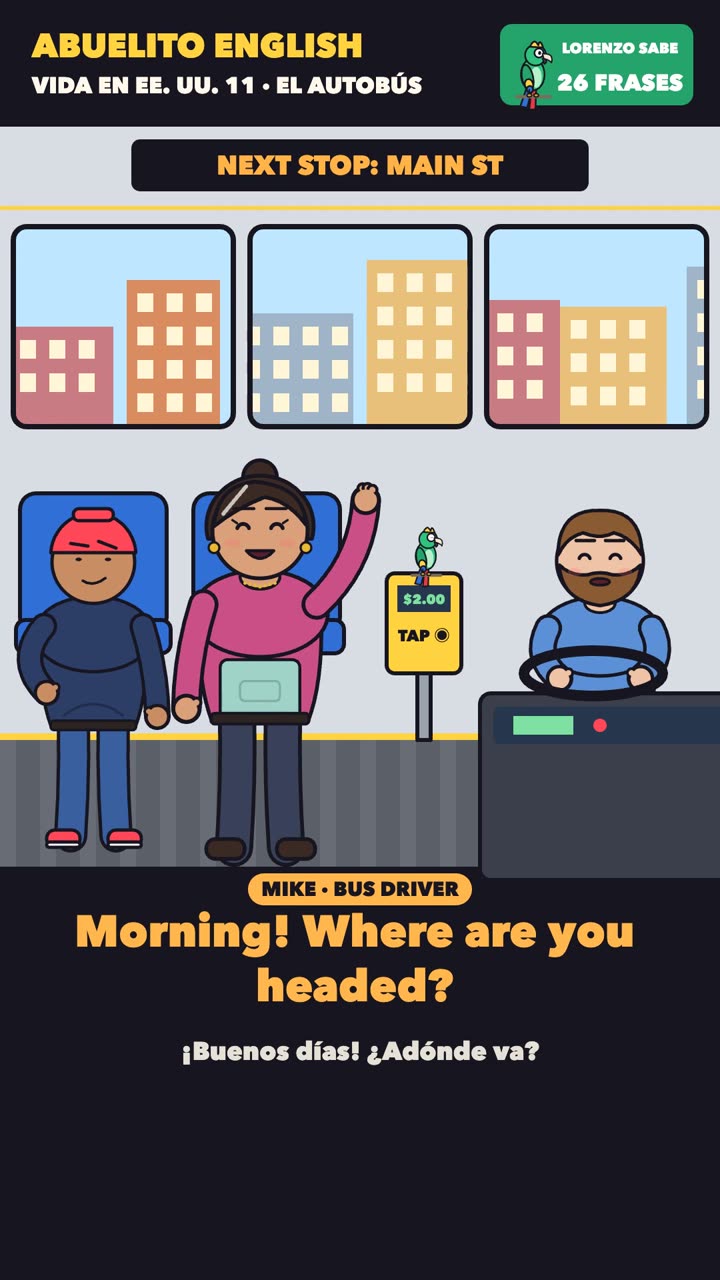 Escena de la clase «El autobús» del curso Abuelito English