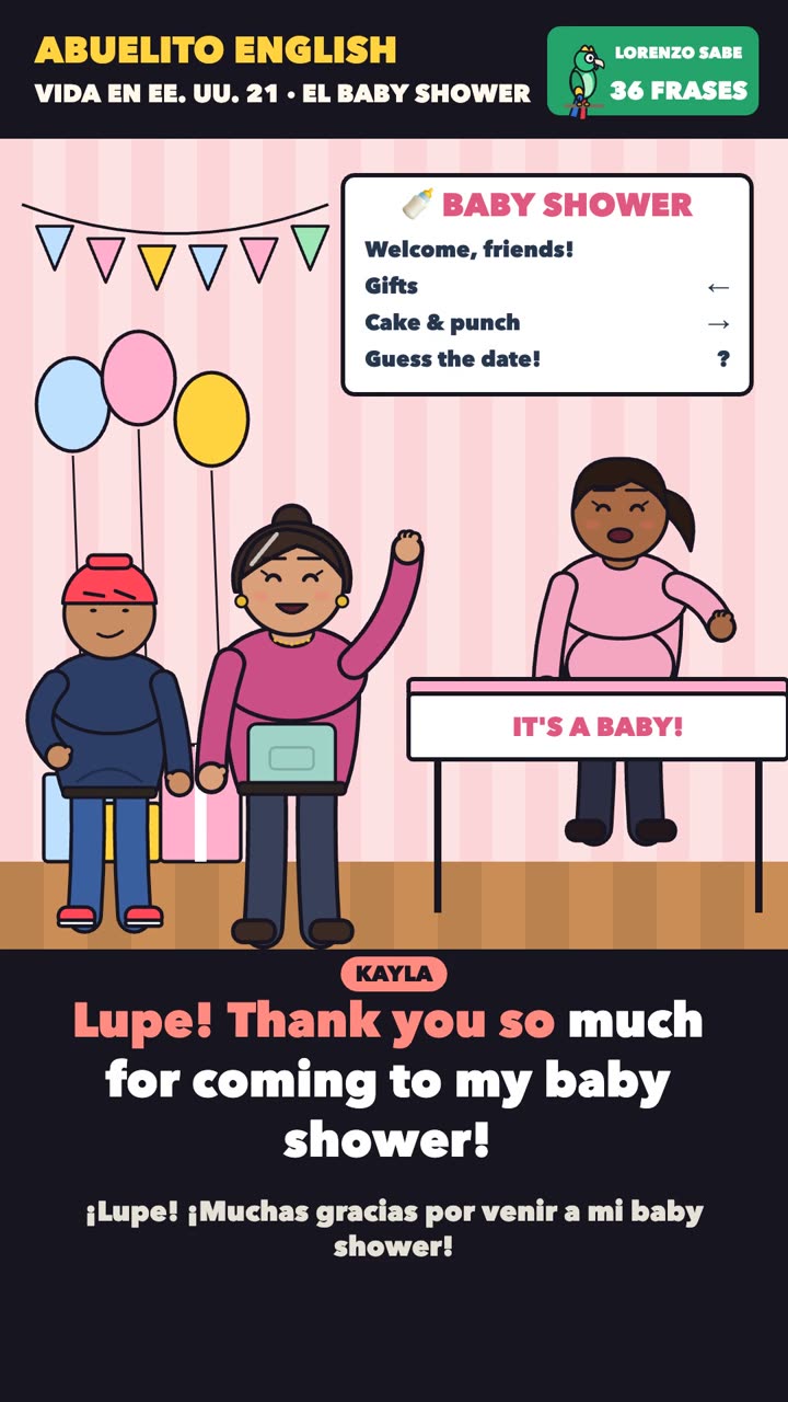 Escena de la clase «El baby shower» del curso Abuelito English